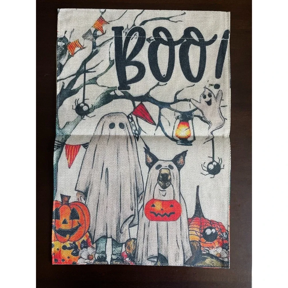 BOO Ghost Boy and His Sidekick Trick or Treating  Garden Flag 12x18